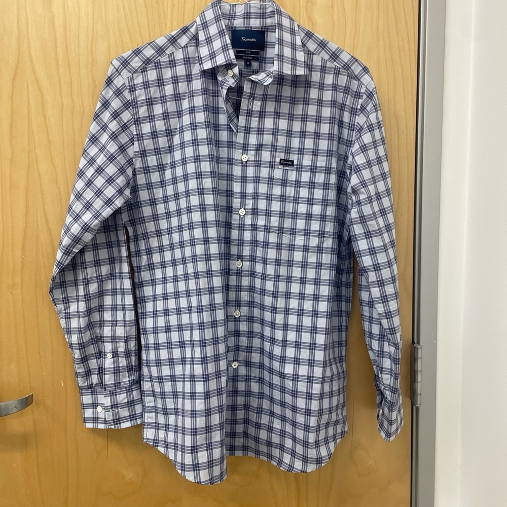 Faconnable White and Blue Plaid Men's Shirt